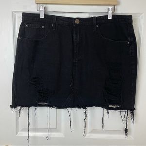 Boohoo Blue Black Denim Frayed/Distressed Skirt